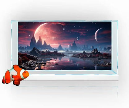 30X12IN Cosmic Spaceterrarium Background, Cool Parallel Space Themed Aquarium Reptile Habitat Background, Red Moon Aquarium Background with 10EVA Double-Sided Tape - color: space01, size: 30X12in/75X30cm