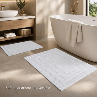 Bedding Craft Bathroom Bath mat Rug Set of 2, 17x24 + 21x34, Off White - color: Off White, size: 17x24" + 21x34"