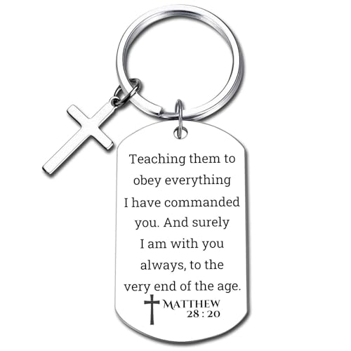 GiftYou Inspirational Scripture Metal Key Chains with Cross Pendant - Bible Verse Keychain Religious Gift for Christian - color: Matthew 28:20