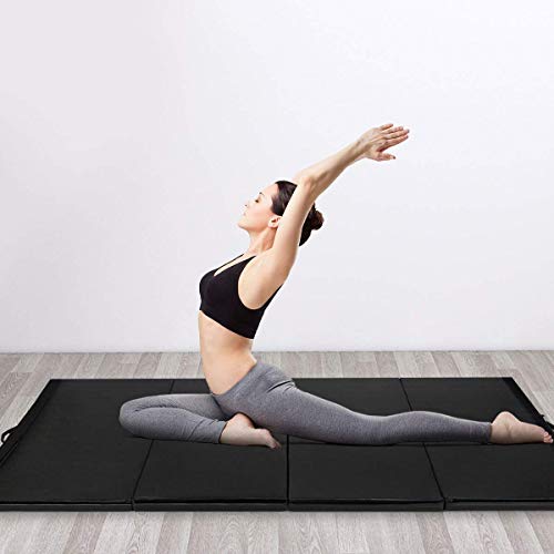 GOFLAME Gymnastics Mat Folding 4'x10'x2, Thick Exercise Mat with Carrying Handles, Gym Fitness Aerobics Mat for Yoga, Tumbling, Gymnastics, Martial Arts, Black
