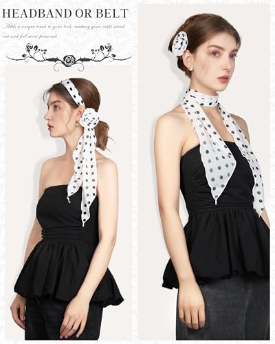 Chiffon Scarf for Women, Removable Flower Neck Scarf Light Soft Fashion Rose Scarves Versatile Headband or Hair Band - color: Polka Dot White
