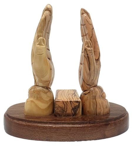 ZULUF Handcrafted Olive Wood Praying Hands Bible Stand – 7.4” Hand-Carved Book Holder from Bethlehem – Elegant Christian Home Décor & Gift