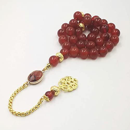 Tasbih Natural Red Agates with Golden Tarbazona Islam Muslim Everything is New Bracelet 33 45 66 99 Prayer Beads Stone Rosary (10mm, 45 Beads) - color: 45 beads, size: 10mm