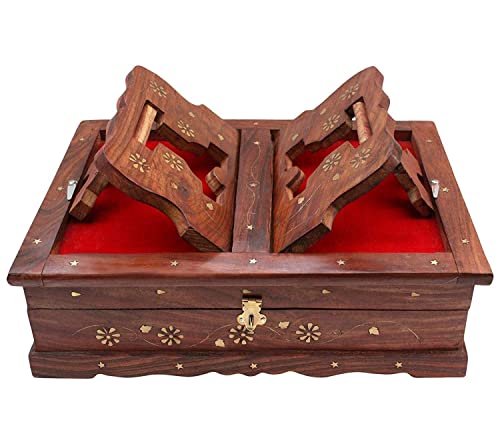 Wooden Decor Holy Book Stand Box for Reading Quran, Geeta, Guru Granth Sahib, Bibil (Brown)