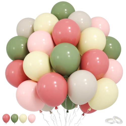 Pink and Green Balloons,50Pcs 12 Inch Garden Fairy Birthday Decor - color: Pink Green Yellow