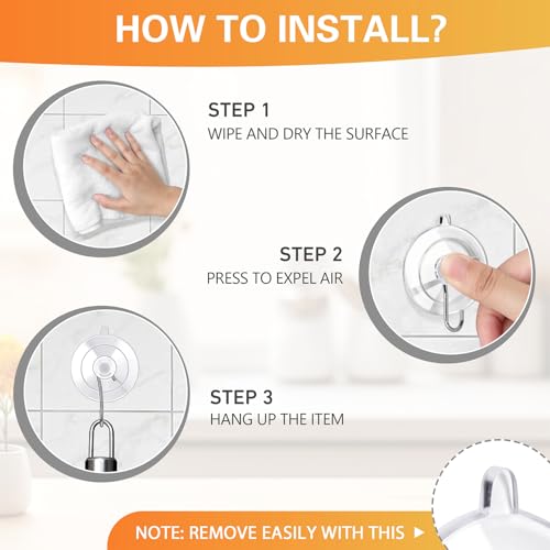 Suction Cup Hooks 12Pack - Max Load 10LB, 1.77Inch Clear Medium Suction Cups, No Trace, Reusable & Removable, Stainless Steel Hooks, for Tile, Glass, Window, Shower, Kitchen, Bathroom - size: 12pc-Medium Size
