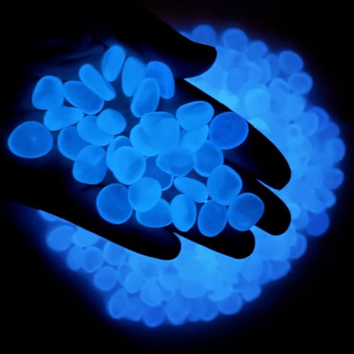 SEETOOOGAMES Glow in Dark Rocks - Glow Pebbles Stones for Outdoor Garden, Aquarium, Walkway, Yard Accessories, Turtle Fish Tank Gravel, Landscaping Decorations - 500 Blue