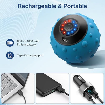 Upgraded Vibrating Massage Ball with 5-Speed, LED Display, Rechargeable Massage Vibrating Ball for Relieving Muscle Pressure, Electric Massager for Fitness/Yoga/Training (Blue) - color: Light Blue