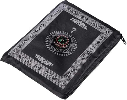 Prayer Rug Polyester Portable Braided Mats Simply Print with Compass in Pouch Travel Home Mat Blanket 100x60cm