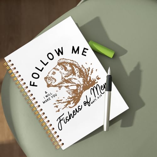 WUCHJ Yellow Retro Fish Christian Notebook,Boys Religious Notebook, Matthew 4:19 Bible Verse Journal, Yellow Religious Scripture Spiral Notebook Journal for Note Taking, Christian Faith Based Gifts for Women Men, 5.5x8.3 Inch - color: follow me white back