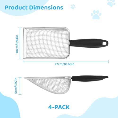 4-Pack Stainless Steel Sifters, Fine Mesh Litter Box Scoops for Cats, Reptile Substrate Shovels, Multi-Purpose Metal Sand Sifters