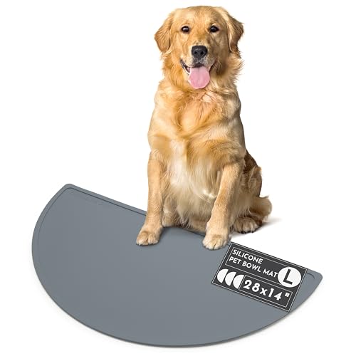 Waterproof Silicone Dog Food Mat – Large Size Non-Slip Pet Bowl Mat, Raised Edge Design, Easy-to-Clean Pet Food Placemat for Dog & Cat Bowls, 28" Across x 14" Deep - Charcoal - color: Charcoal, size: Large