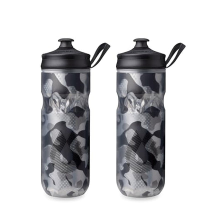 HydraPak Polar Sport Insulated Water Bottle 2-Pack (20oz, Contender Black) | High Flow, BPA Free, Tri-Layer Insulation, Leakproof, Dash Handle, Easy Squeeze, Self-Sealing Cap, for Sports - color: Contender Black, style: 20oz/600ml (2-Pack)