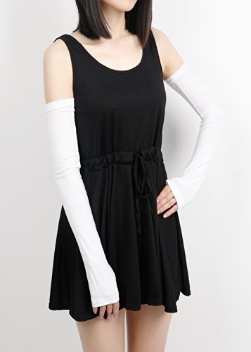 V28 Women Stretchy Long Sleeve Fingerless Gloves - color: White