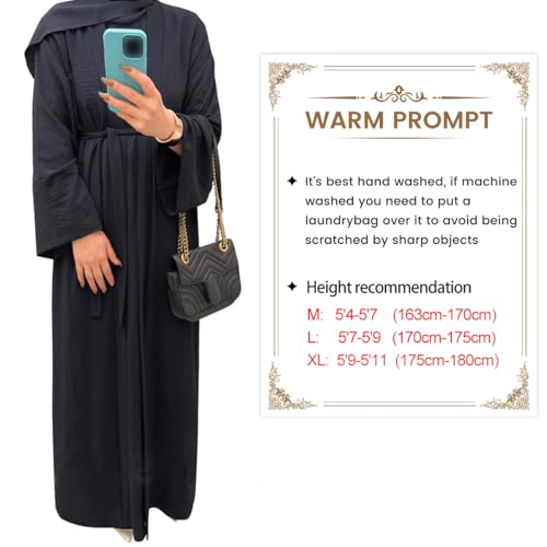 2PCS Women's Muslim Dresses Abaya Islamic Dubai Prayer Dress Robe Long Cardigan Maxi Dress - color: Black, size: Large