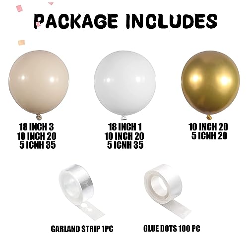 White Sand Gold Balloons Garland Arch Kit,156PCS White Nude Balloons with Metallic Chrome Gold Latex Balloons for Boho Wedding Baby Bridal Shower Engagement Anniversary Birthday Decorations Backdrop
