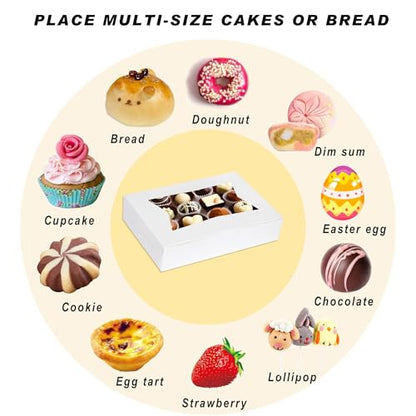 Yeplan 10-Pack Bakery Boxes with Window, 12x8x2.5 Inch Cookie Boxes, White Treat Boxes for Donuts, Muffins, Pies, Chocolates - Dessert Packaging for Baked Goods - color: 10 Packs-Bakery Boxes