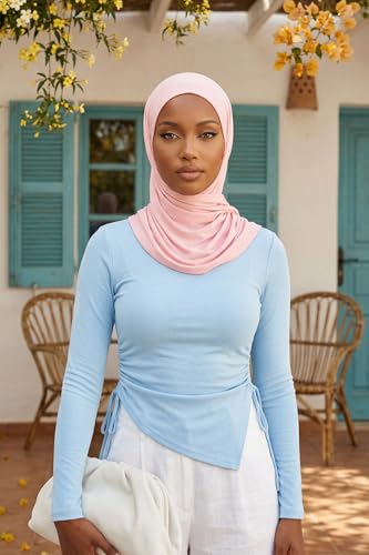 Aisha's Design Neck-Covering Practical Jersey Hijab with Built-In Ninja Bonnet - color: Powder