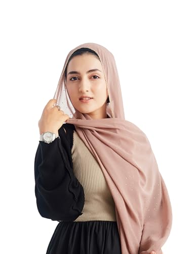 Hijab for Women Premium Chiffon Hijab Rhinestone Hijab Scraf for Women Muslim - color: Light Brown