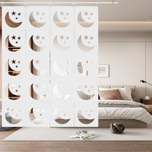 12Pcs Hanging Room Divider Made of High Density Polyester Fiber Panels for Decorating Bedroom Living Dining Room Kitchen Office Restaurant Home Hotel Decor（Moon - White） - color: White, size: Moon