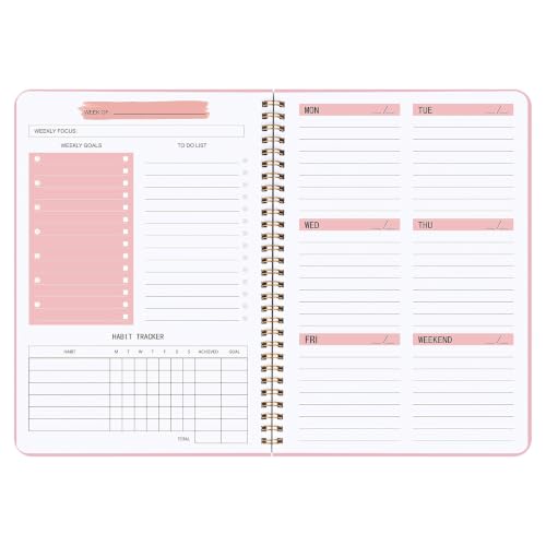 Undated Weekly Planner With Habit Tracker & To Do List 5.7 x 8.0 inch | Avoid Unfocused Busywork,Productivity Organizer,No-Bleed Thick Pages,Portable Size,Lay-Flat Spiral for Hands Free - color: Pink