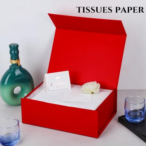 UoeRing 1 Pcs Red Gift Box 11.5x8x4 Inch with Magnetic Lid | Collapsible Luxury Present Box,for Birthday,Christmas Holiday Gift Includes Card,Ribbon,Tissue Paper & Shredded Filler - color: 11.5x8x4 Inch-Red-Pack of 1