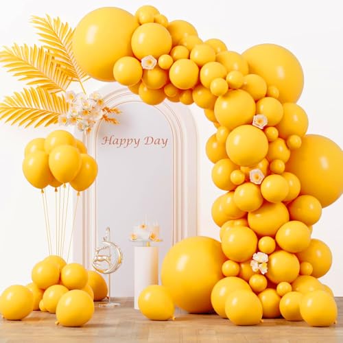 Voircoloria 130pcs Mustard Yellow Balloons Arch Kit, 18 12 10 5 Inch - color: 35 Lemon Yellow, size: 5/10/12/18 inch - 130pcs