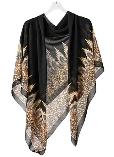 K-Elewon Large Square Scarf 51" Headscarf Chiffon Fashion Scarves Turbans Hair Wrapping Scarfs - color: B-black