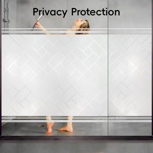 Frosted Glass Window Film Sun Blocking Window Tinting Film for Home, Static Clings Removable Frosting Bathroom Door Window Covering, 11.8 Inchx 78 Inch, White-Grid - size: 11.8 Inchx 78 Inch