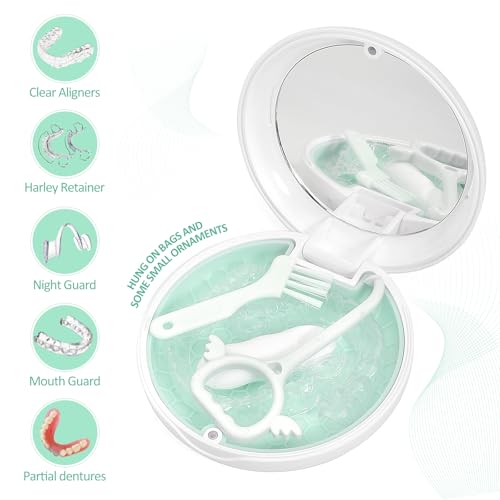 Retainer Case Slim Aligner Case with Vent Holes Removable Inner Tray Silicone for Easy Cleaning, Retainer Removal Tool and Brush (White Green) - color: White Green