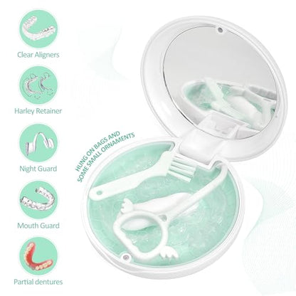 Retainer Case Slim Aligner Case with Vent Holes Removable Inner Tray Silicone for Easy Cleaning, Retainer Removal Tool and Brush (White Green) - color: White Green