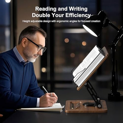 OPTIXCELL Book Stand for Reading, 360° Rotating Hands Free Book Holder, Adjustable Height and Angle, Page Clip for Cookbook, Recipe, Magazine, Laptop,Tablet, Foldable for Kitchen, Office, School - style: Book Stand