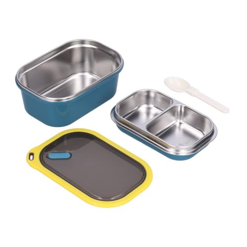 1.2L Stainless Steel Lunch Box with Spoon, 2-Layer Sealed Food Container with PP Shell for Office, Picnic, Travel(Blue)