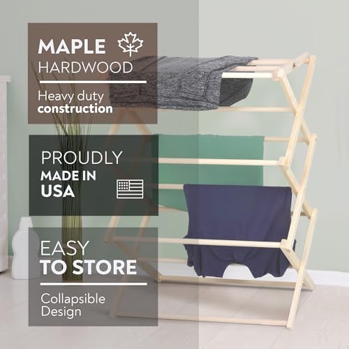 Pennsylvania Woodworks Premium American Maple Clothes Drying Rack - Handcrafted in Pennsylvania - Solid Wood Construction, Collapsible, Eco-Friendly Laundry Solution (Large) - color: Large | Flat Top