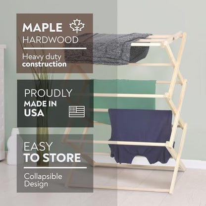 Pennsylvania Woodworks Premium American Maple Clothes Drying Rack - Handcrafted in Pennsylvania - Solid Wood Construction, Collapsible, Eco-Friendly Laundry Solution (Large) - color: Large | Flat Top