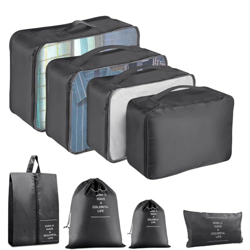 Packing Cubes for Travel 8 Set Luggage Organizer Bags - color: Black, size: 8 Set