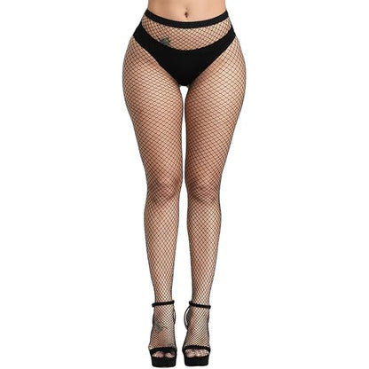 Bestjybt Womens Fishnet Tights High Waist Mesh Fish Net Stockings Pantyhose | Cool Pattern, Sexy, Perfect For Daily Use, Costume Halloween Cospaly, Versatile, Stretchy, Non-Itchy, Great Fit - color: Black Medium Hole
