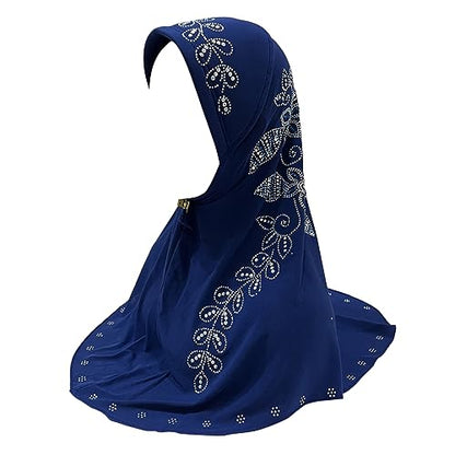 RARITYUS Women Bling Rhinestone Pearl Instant Scarf Muslim Hijab Fashion Shawl Head Wrap Turban Cap with Flower Accent - color: Z Color 7