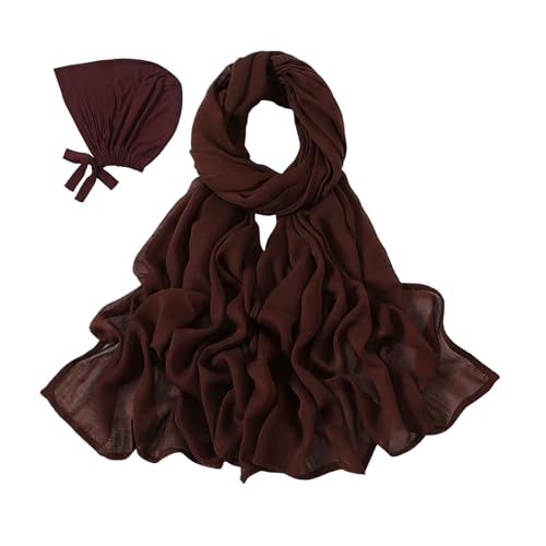 Modal Cotton Hijab Scarf for Women with Undercap Set - color: Coffee Brown