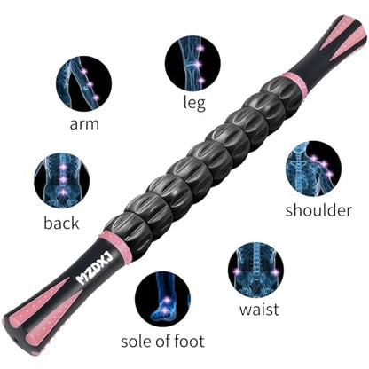 Muscle Roller Massage Roller Stick- Deep Tissue Fascia Blaster for Myofascial Pain Relief, Lymphatic Drainage & Body Sculpting, Handheld Physical Therapy & Recovery Tool (Pink Black - color: Pink Black