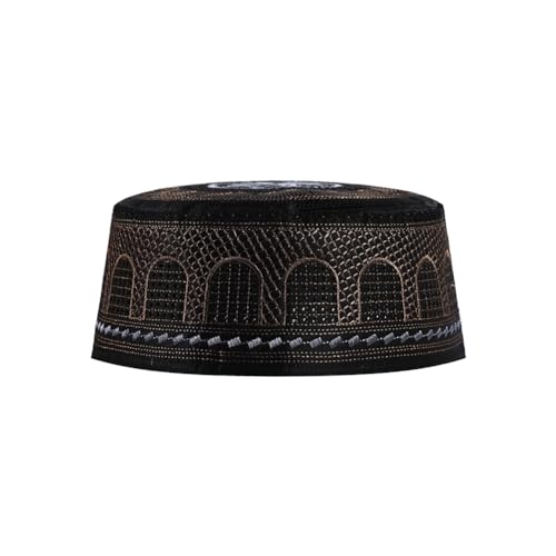 haozaikeji 4pcs Men's Muslim Prayer Kufi Hat Embroidered Islamic Prayer Cap Arabian Omani Turkish Praying Caps Eid Topi Hat - color: Black+white+gold+blue