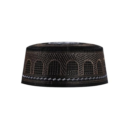 haozaikeji 4pcs Men's Muslim Prayer Kufi Hat Embroidered Islamic Prayer Cap Arabian Omani Turkish Praying Caps Eid Topi Hat - color: Black+white+gold+blue