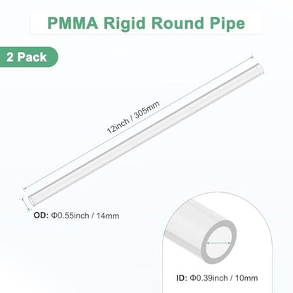 M METERXITY 2-Pack Clear Rigid Acrylic Pipe, 10mm[0.39"] ID x 14mm[0.55"] OD Plastic Round Tube for Water Cooling System/Lamps/Fountains/Aquariums/Display Stand, Acrylic Tubing [305mm/12IN] - size: 10mm ID x 14mm OD