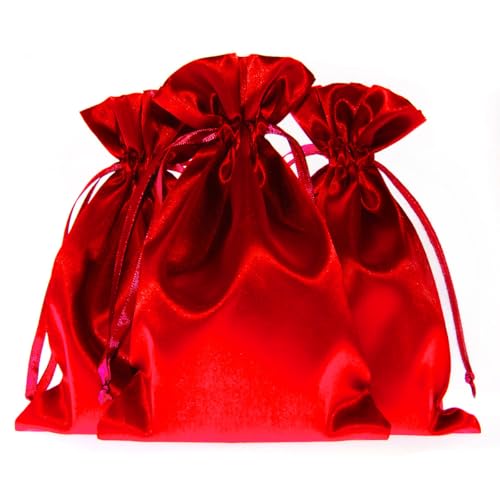 50 Pack 4" x 6" Red Satin Gift Bags with Drawstring, Jewelry Pouches, Wedding Favor Bags for Baby Shower Birthday Party Small Business - color: Red - 4 x 6 Inch (Pack of 50)