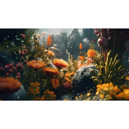 Foggy Stone Terrarium Background Green Seaweed Scenery Orange Floral Aquarium Background Durable Reptile Habitat Flower Background Mysterious Tank Backdrop Vinyl 24x12in - color: Orange, size: 24(W)x12(H)inches/ 60(W)*30cm(H)