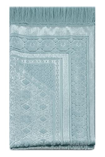 ihvan online, Soft Plush Lux Velvet Muslim Prayer Rug | Thick Janamaz | Sajadah | Soft Islamic Prayer Rug | Islamic Gifts | Prayer Carpet Mat, Elegant, Color: Blue - color: Blue