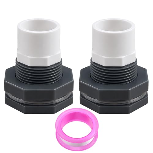 1 Inch PVC Bulkhead Fitting Water Tank Connector Adapter Fitting with Male Thread Coupling, Thru-Bulk Pipe Fitting for Rain Barrels Aquariums Ponds Industrial Plumbing(Pack of 2) - size: Pack of 2