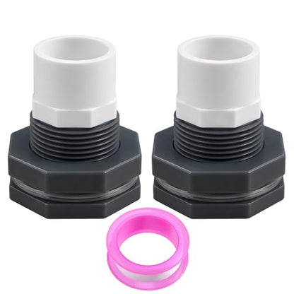 1 Inch PVC Bulkhead Fitting Water Tank Connector Adapter Fitting with Male Thread Coupling, Thru-Bulk Pipe Fitting for Rain Barrels Aquariums Ponds Industrial Plumbing(Pack of 2) - size: Pack of 2