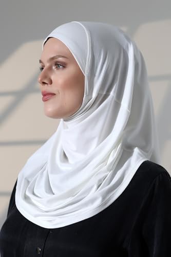 ihvan online, Women’s Ready to Wear Instant Hijab, Soft One-Piece Headscarf, Stretch Hijab for Daily Wear, Prayer & Travel - color: White