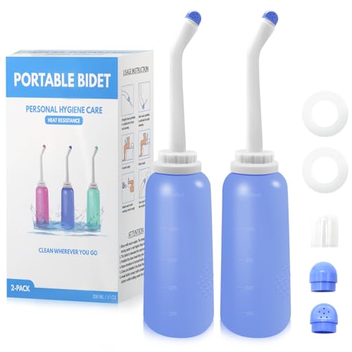 Peri Bottle Postpartum, RUFCRIL 2-Pack 500ml Bidet Bottle, Upside Down Peri Bottle, Boilable TPE, Travel Bag, for Perineal Care, Hemorrhoid Care, Feminine Cleansing & Baby (Blue) - color: Blue 2-pack